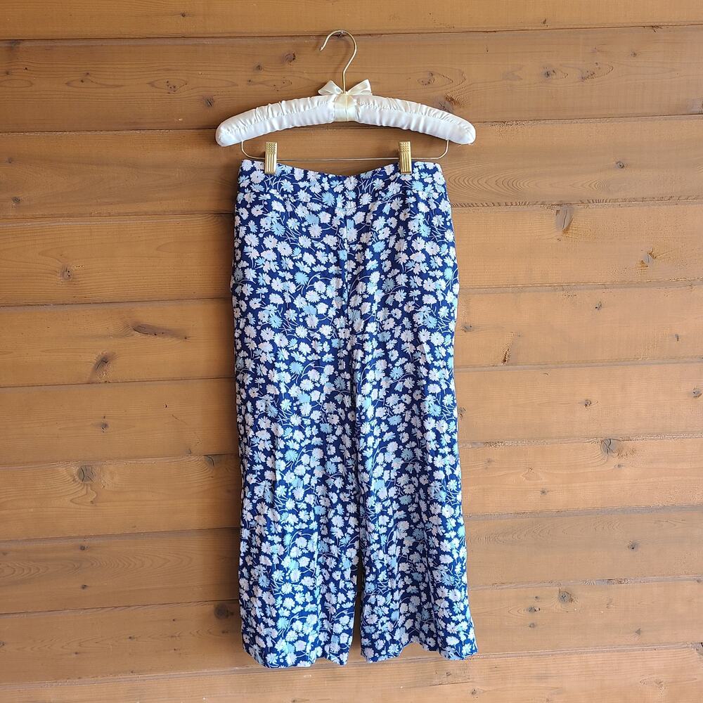 Madewell Pant Huston Floral Pull On Crop Blue French S Wide Leg Boho Cottage - Picture 2 of 8